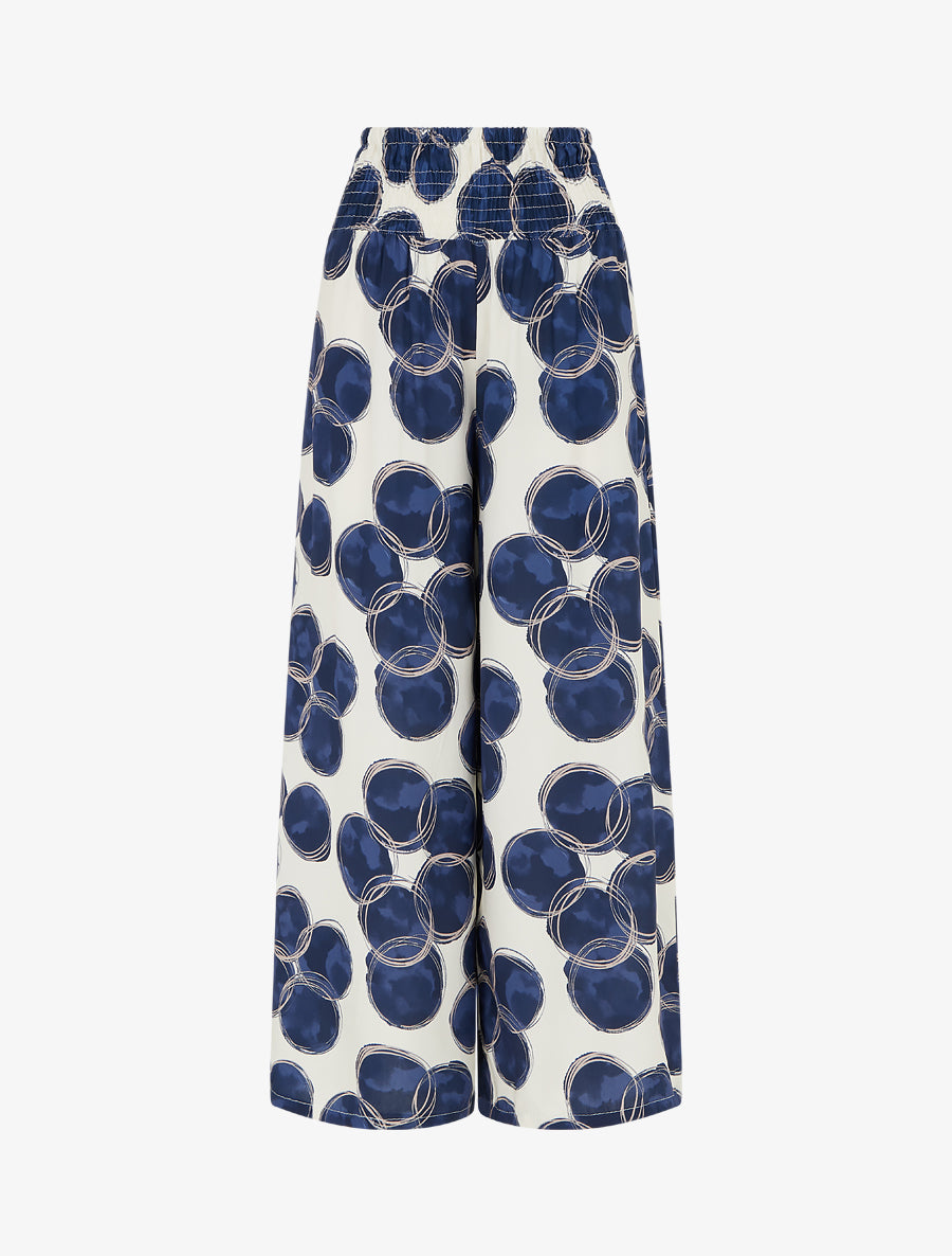 Pantalon élastiqué imprimé cercles - Marine - 1