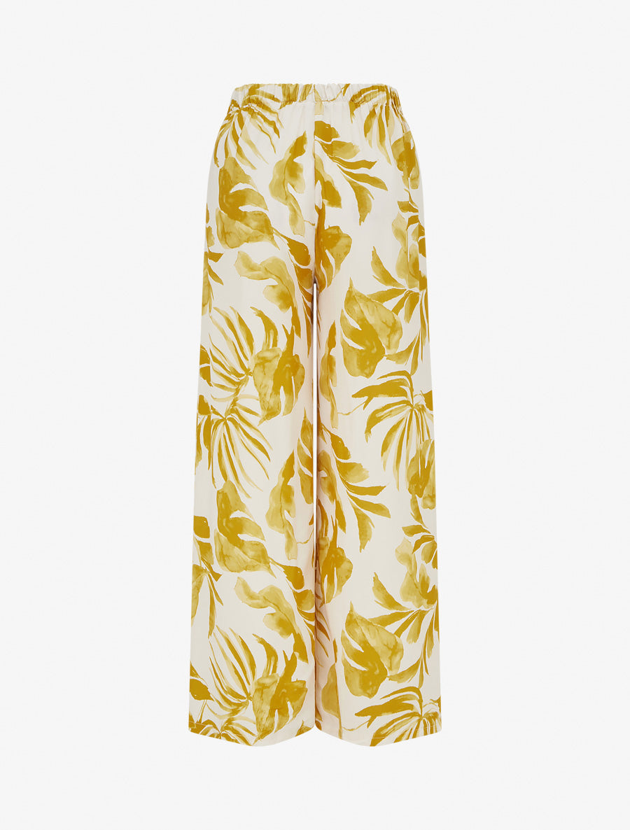 Pantalon élastiqué à imprimé tropical - Jaune moutarde - 2