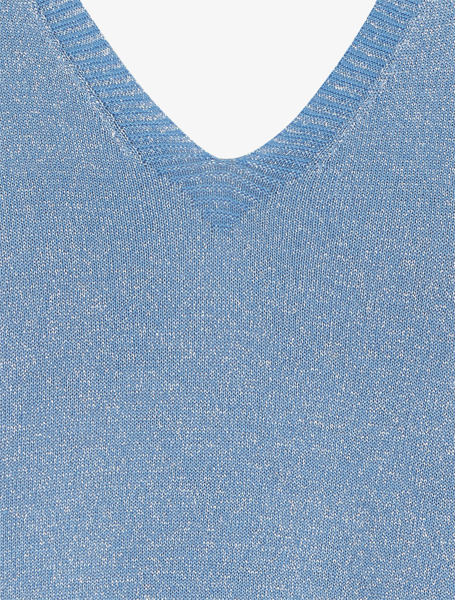Top ample manches courtes en maille fine irisée - Bleu - 3
