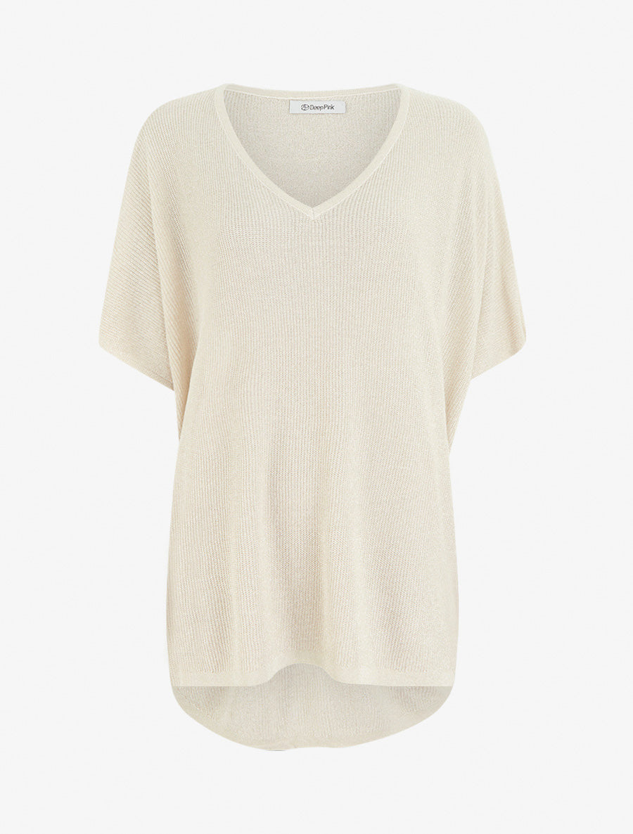 Top ample manches courtes chauve-souris - Beige - 1