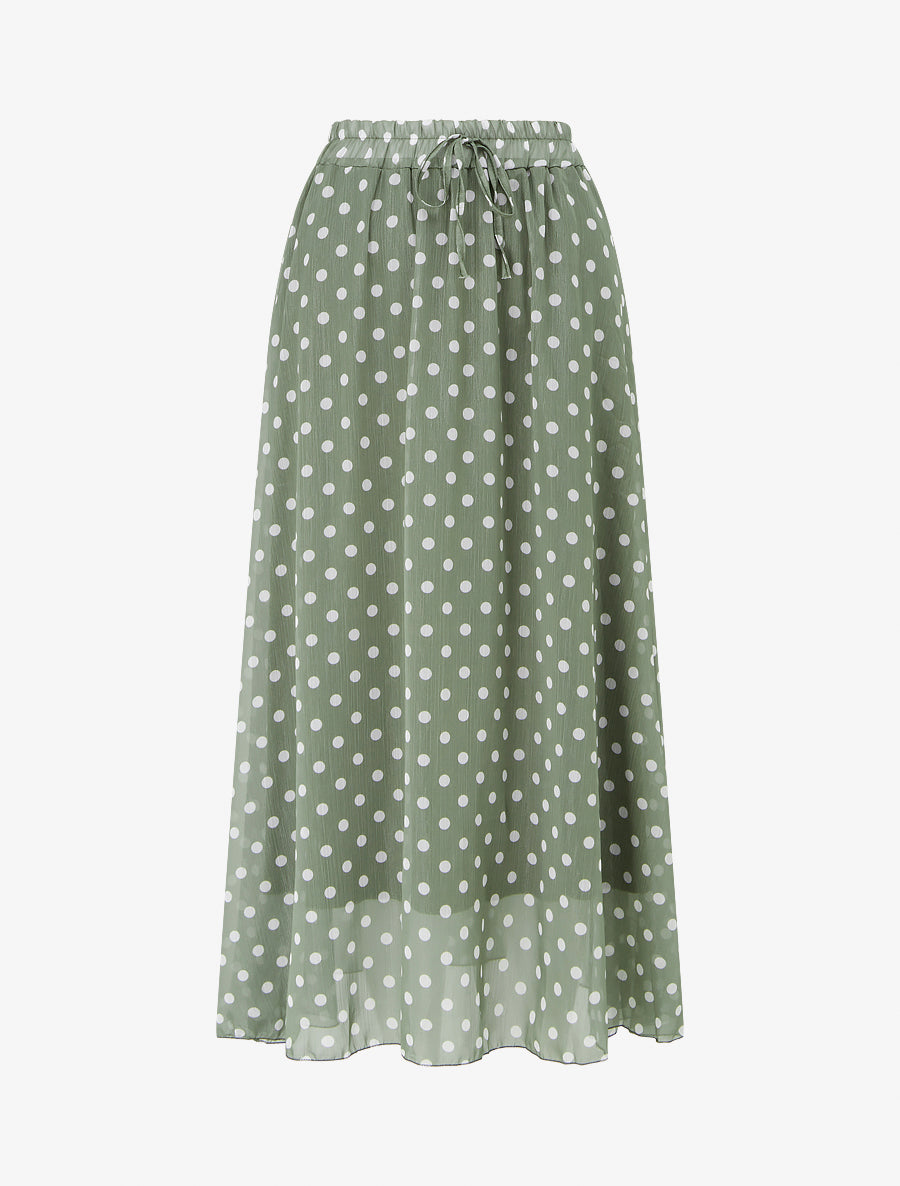Jupe imprimé pois à taille élastiquée - Kaki - 1