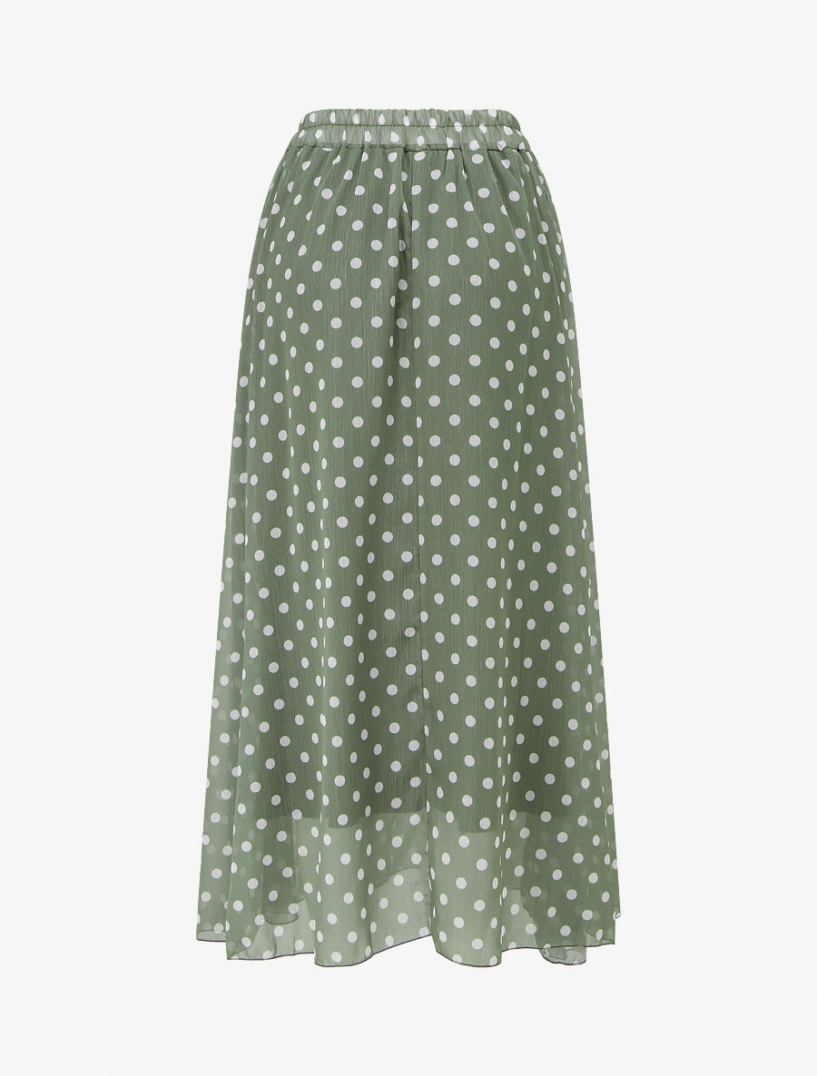 Jupe imprimé pois à taille élastiquée - Kaki - 2