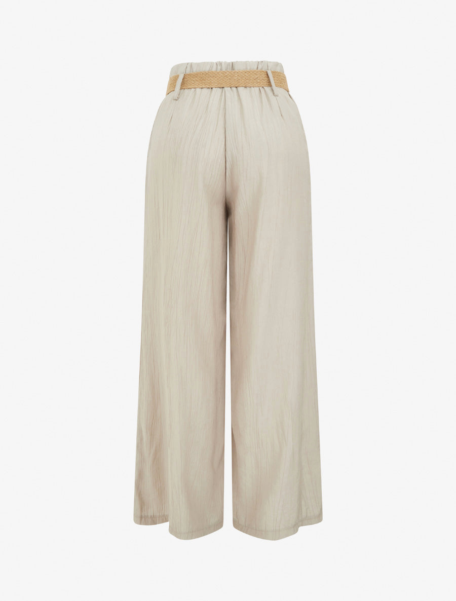 Pantalon fluide uni à taille élastiquée - Taupe - 2