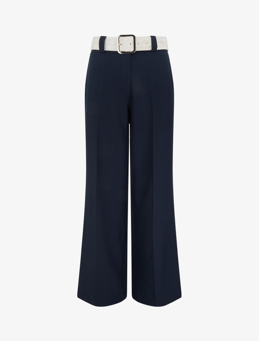 Pantalon uni élastiqué - Marine - 1