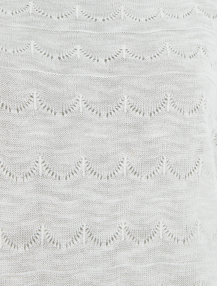 Top uni en maille ajourée à manches courtes - Blanc - 3