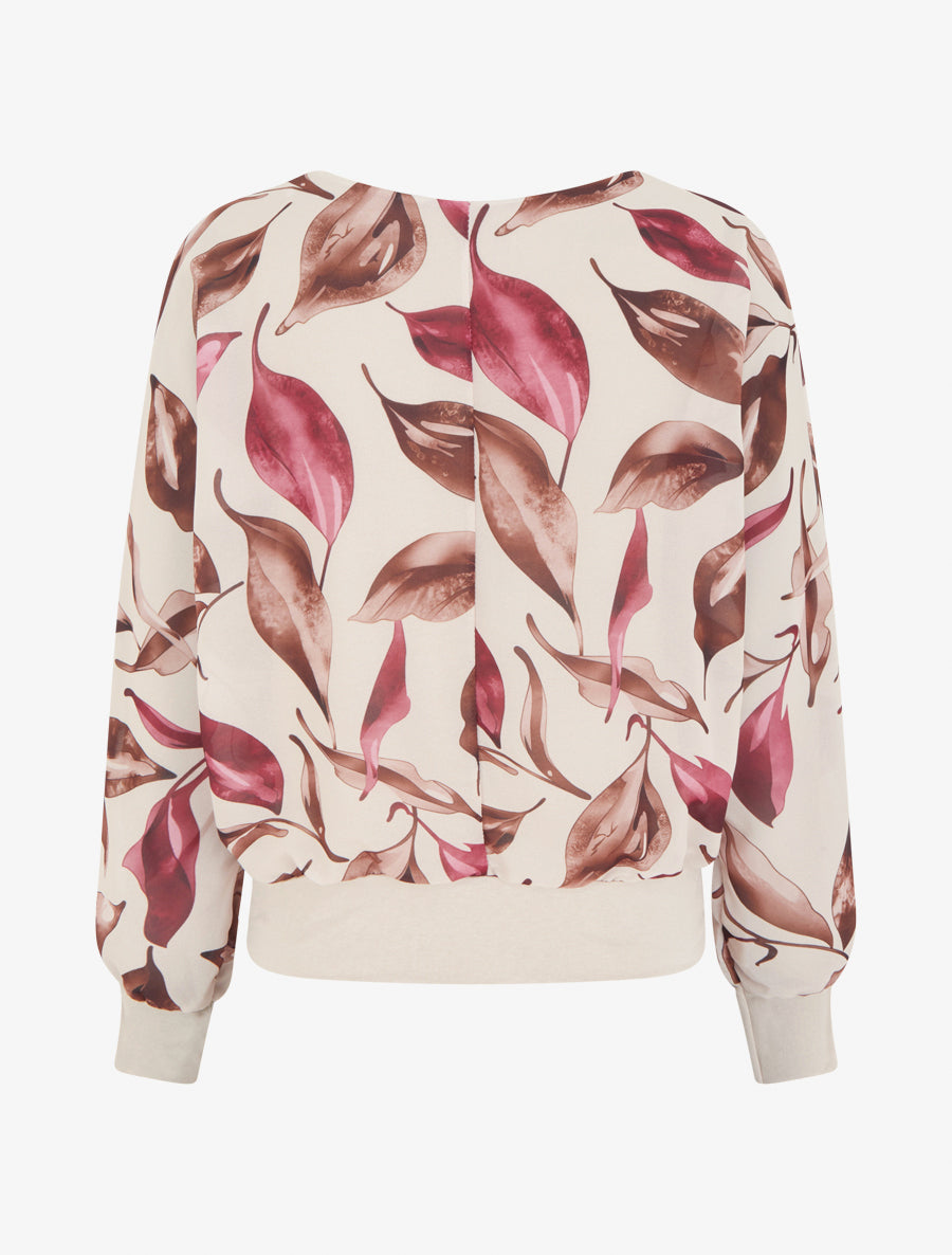 Top boule imprimé feuilles à manches chauve-souris - Beige - 2