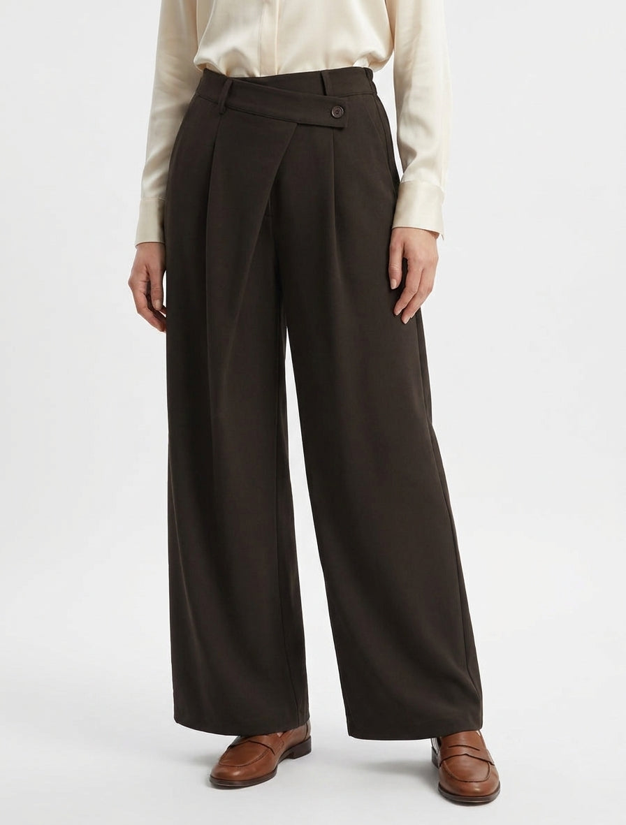 Rechte effen broek met zijsluiting - Bruin