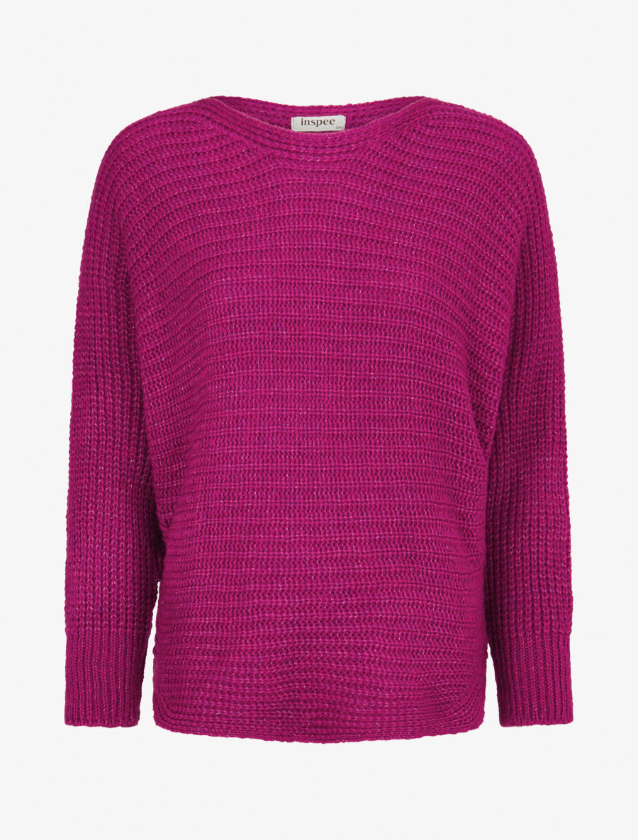 Pull dolman en grosse maille côtelée - Violine - 4