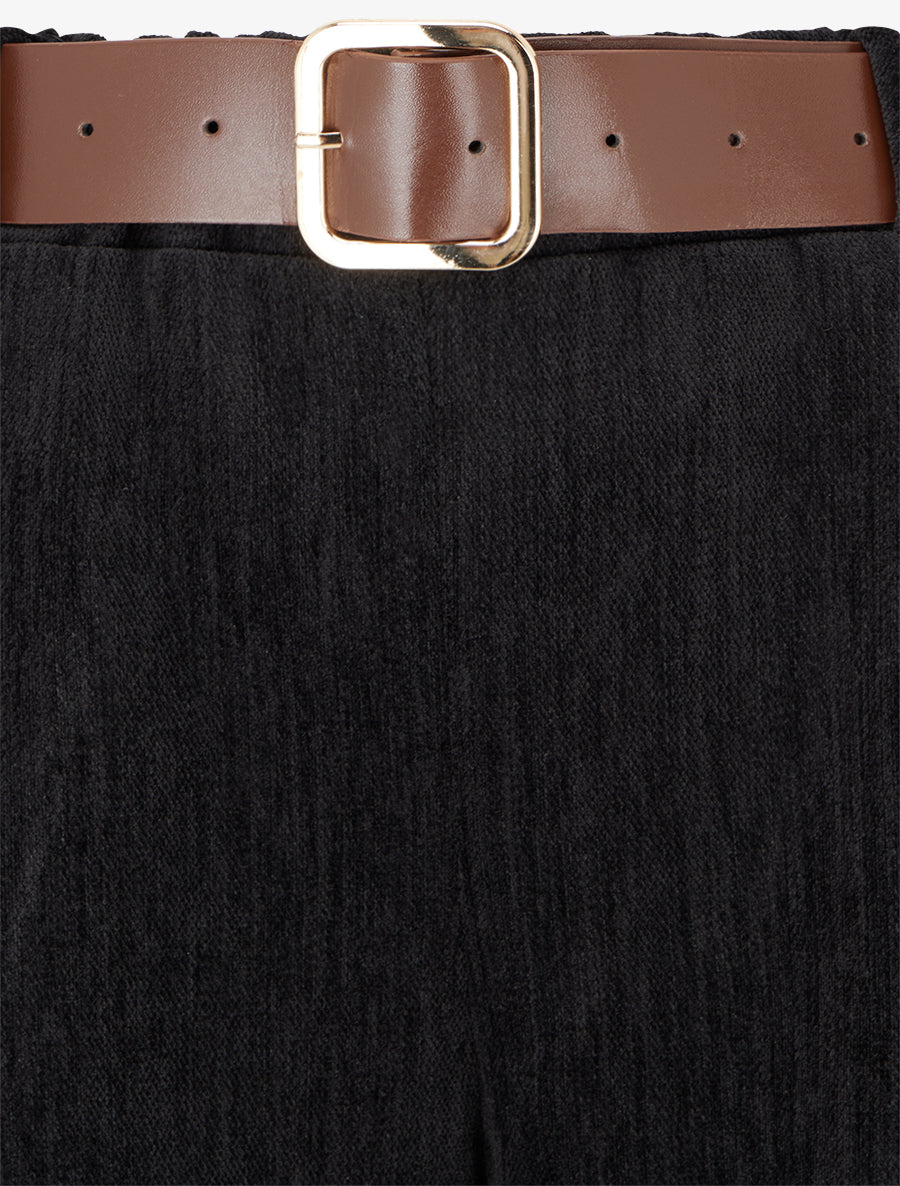 Pantalon effet velours à taille élastiquée - Noir - 3