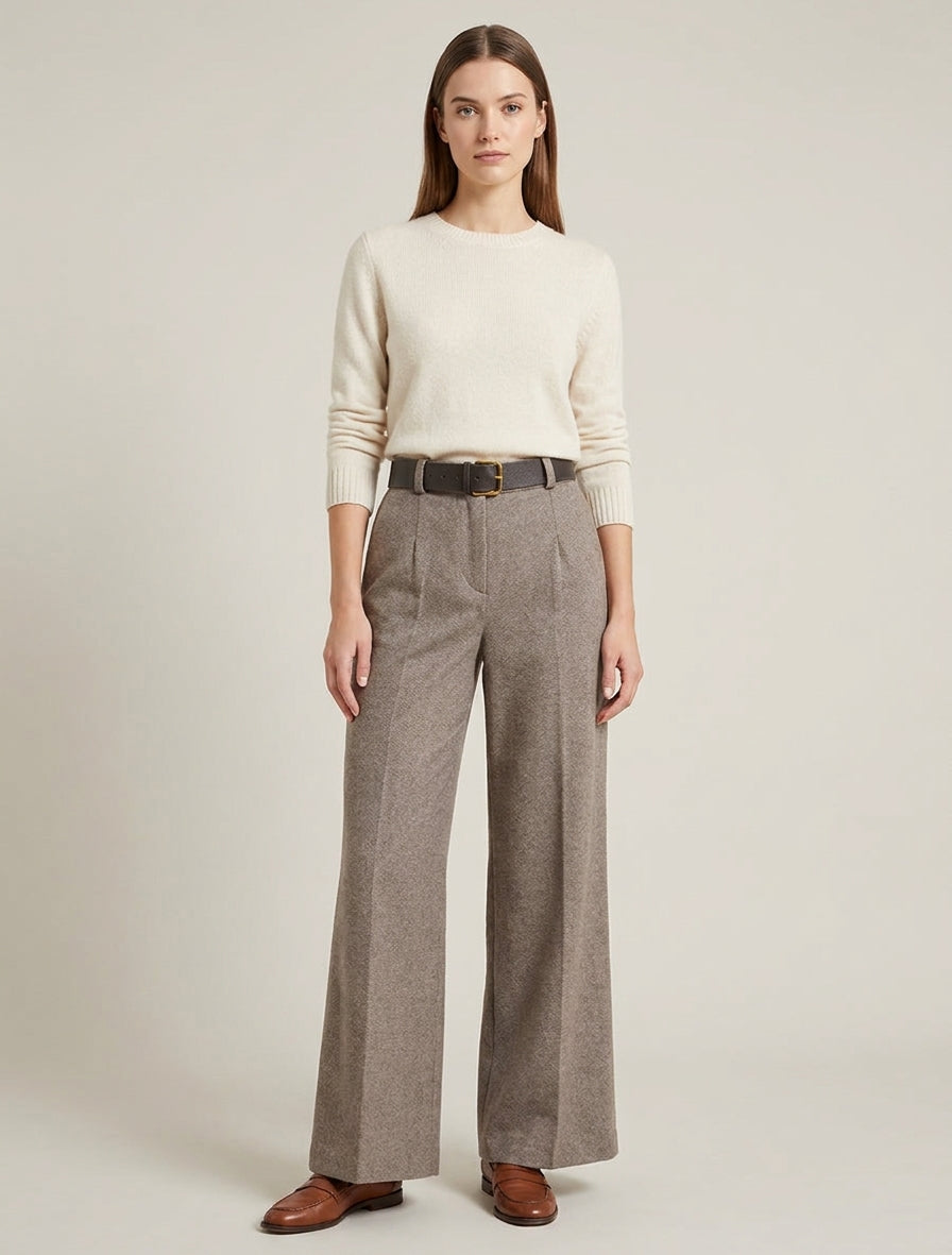 Wijde broek van vilt met hoge taille - Mol