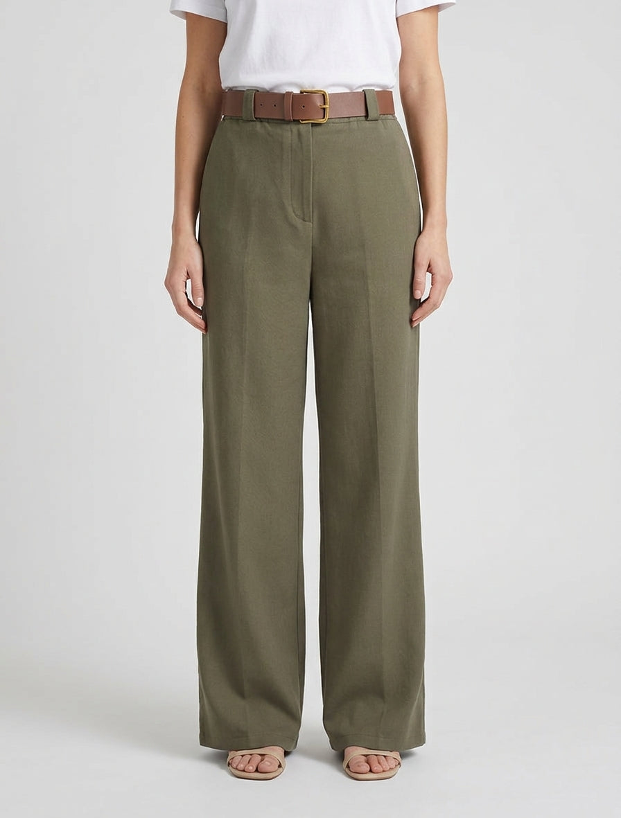 Elastische broek met wijde snit - Kaki