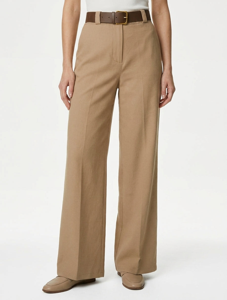 Elastische broek met wijde snit - Kameel