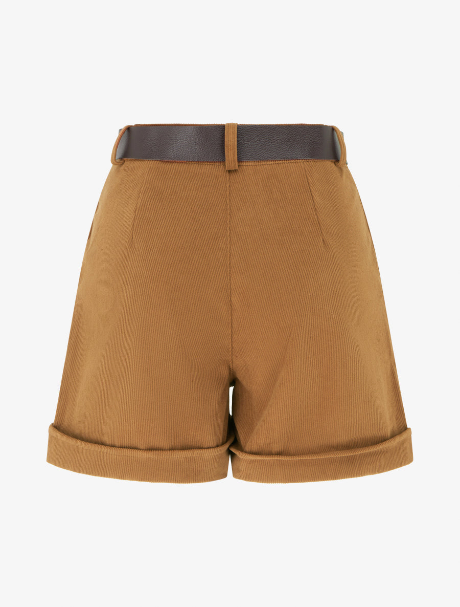 Short droit en velours côtelé taille haute - Camel - 2