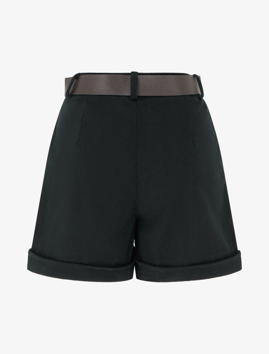 Short droit en velours côtelé taille haute - Noir - 2