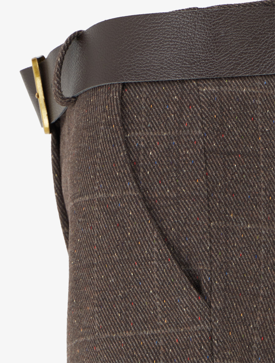 Short droit à carreaux taille haute - Marron - 3