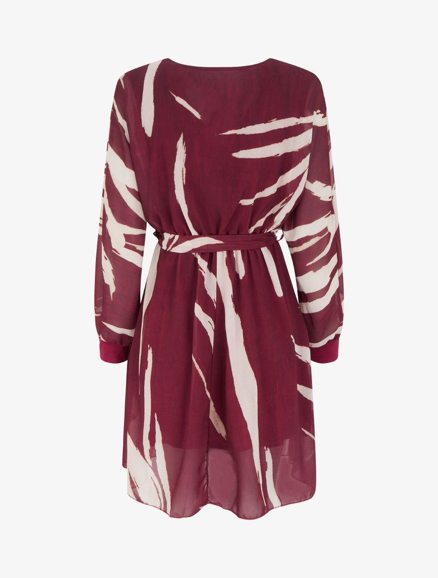 Robe évasée à imprimé abstrait - Lie de vin - 2