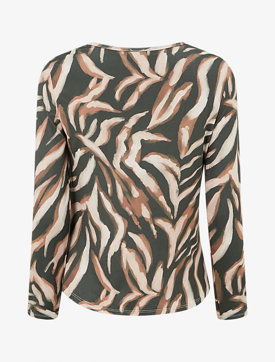 Top imprimé abstrait à col bénitier - Kaki - 2