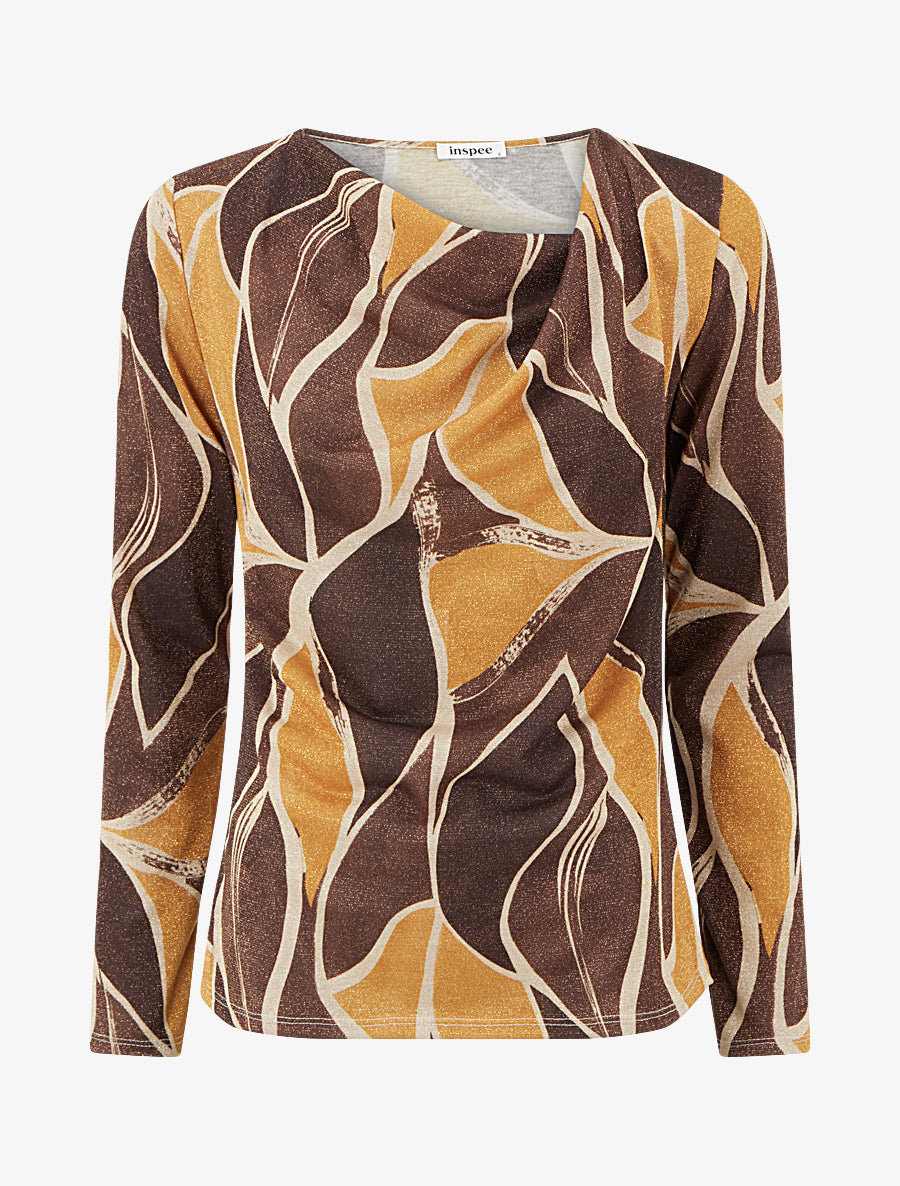 Top droit irisé imprimé feuilles abstraites - Marron - 1