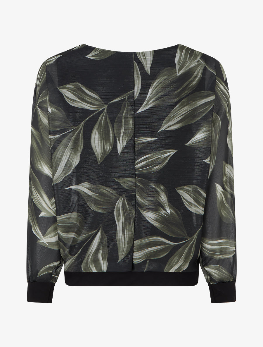 Blouse imprimé feuillage à détail irisé - Noir - 2