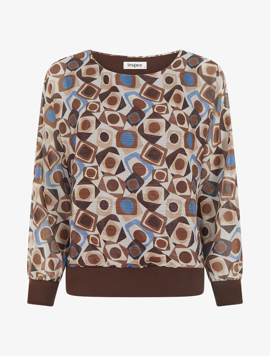 Blouse imprimé rétro à détail irisé - Marron - 1