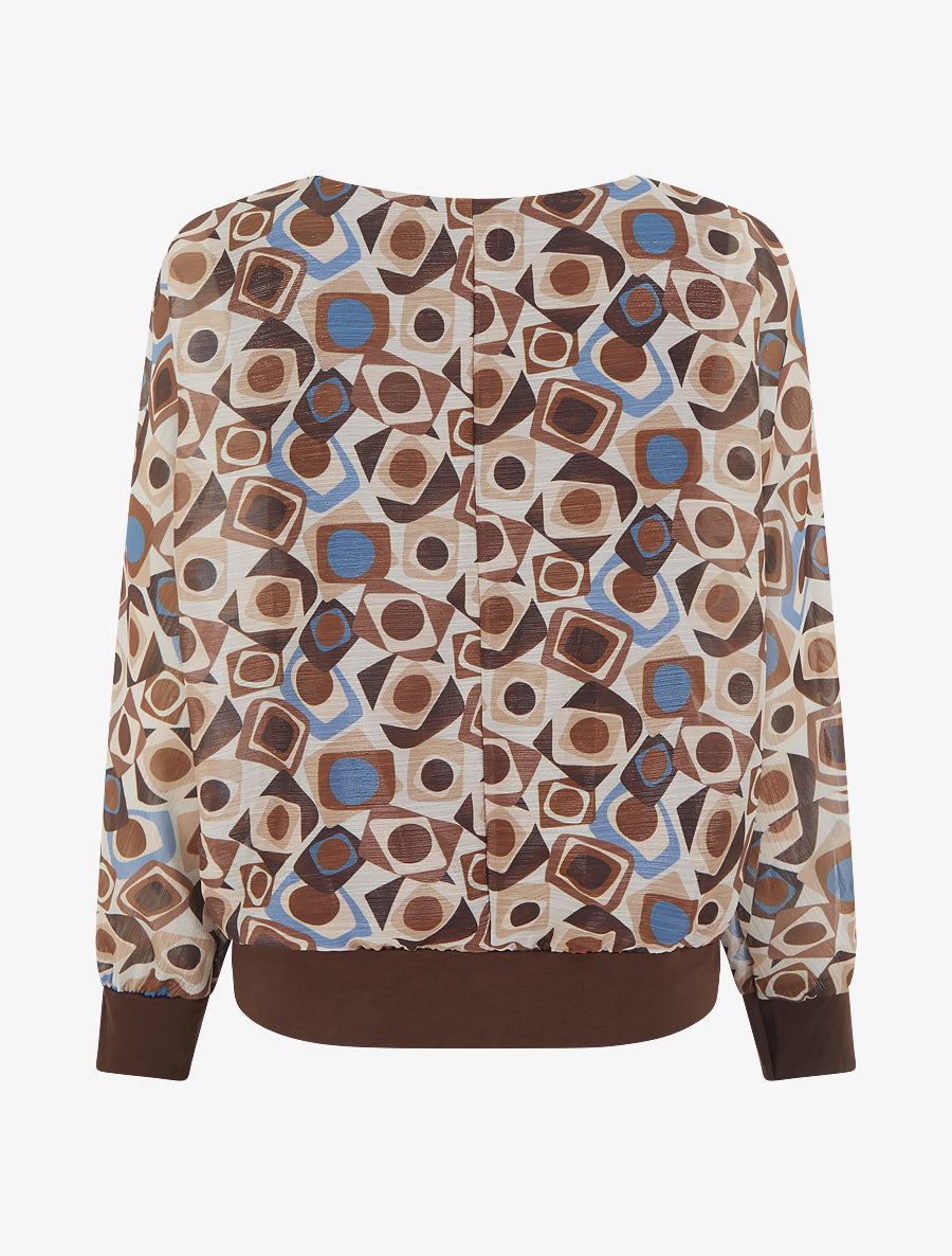 Blouse imprimé rétro à détail irisé - Marron - 2