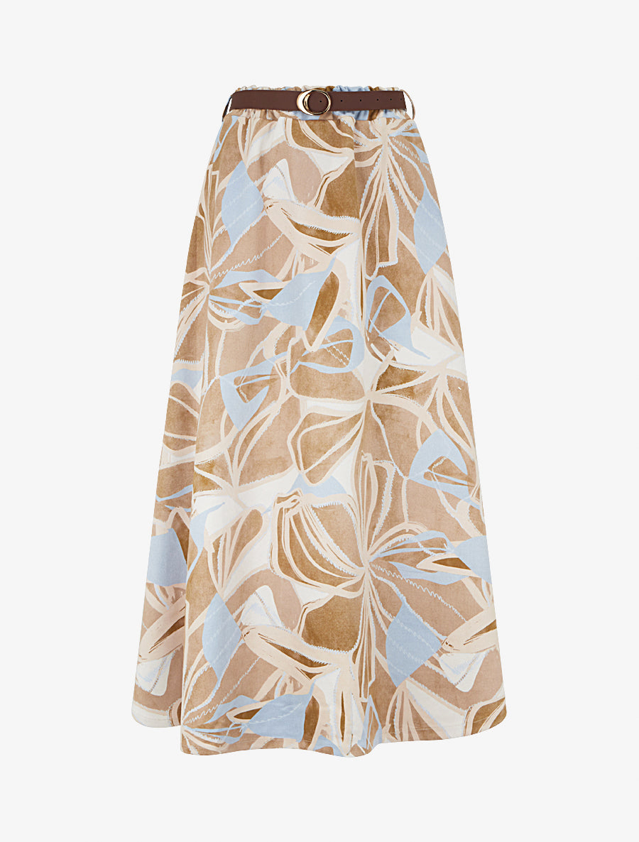 Jupe imprimé abstrait à taille élastiquée - Taupe - 1
