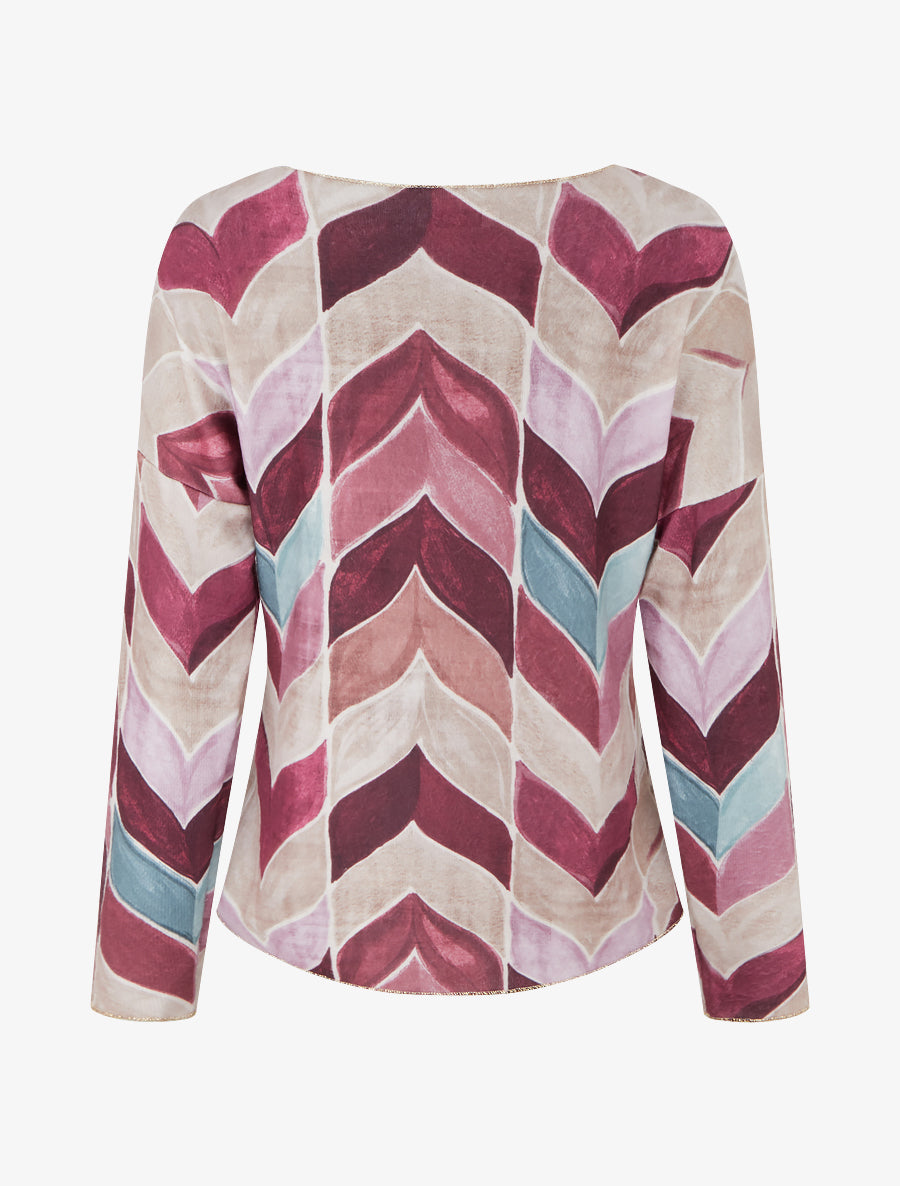 Pull fin imprimé chevron fantaisie - Prune - 2