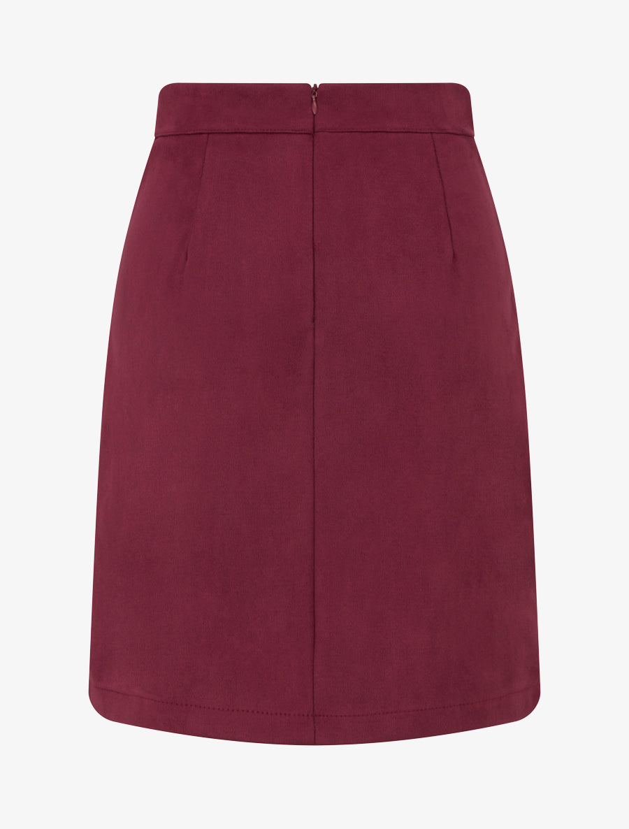 Suède rok in overslagstijl met knopen - Bordeaux