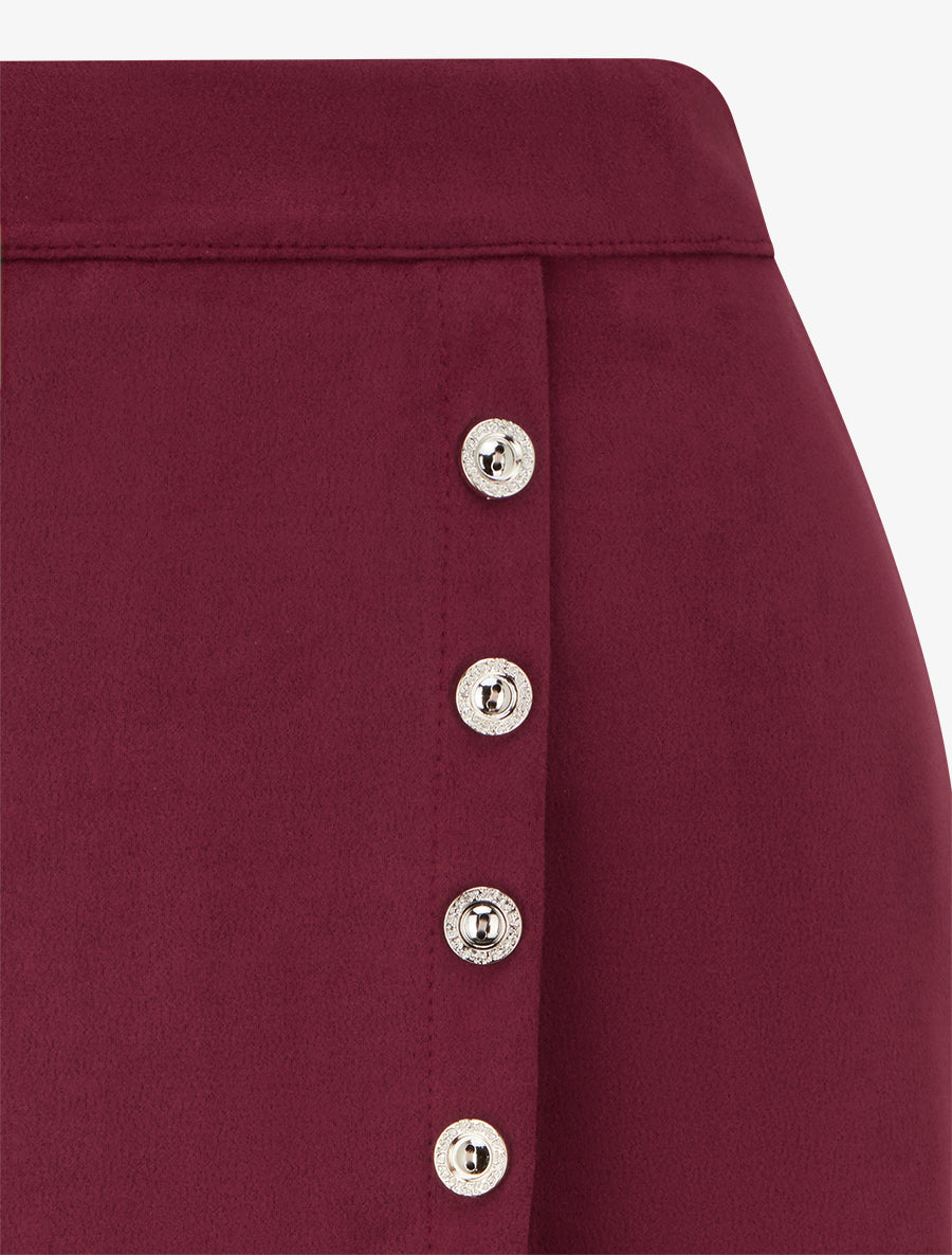 Suède rok in overslagstijl met knopen - Bordeaux