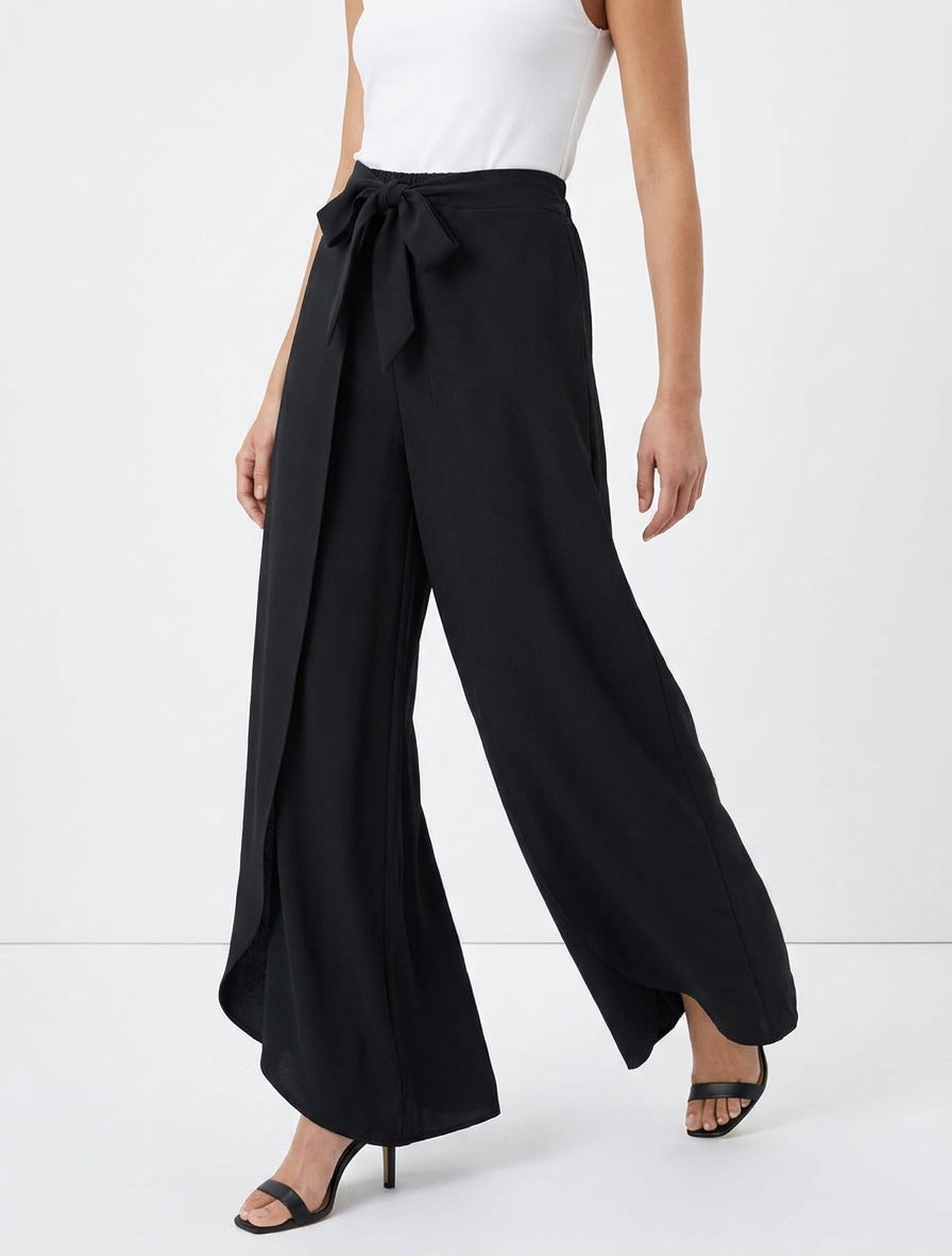 Broek met hoge taille en wijde pasvorm - Zwart