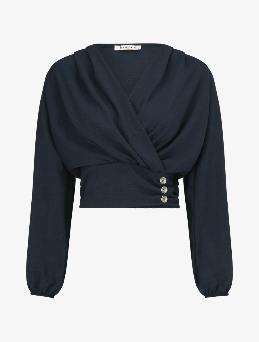 Crop top à col cache-coeur - Marine - 4