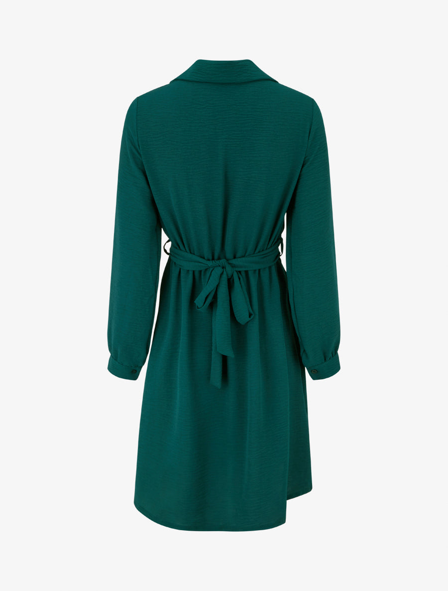 Robe chemise à pan à nouer - Vert foncé - 2