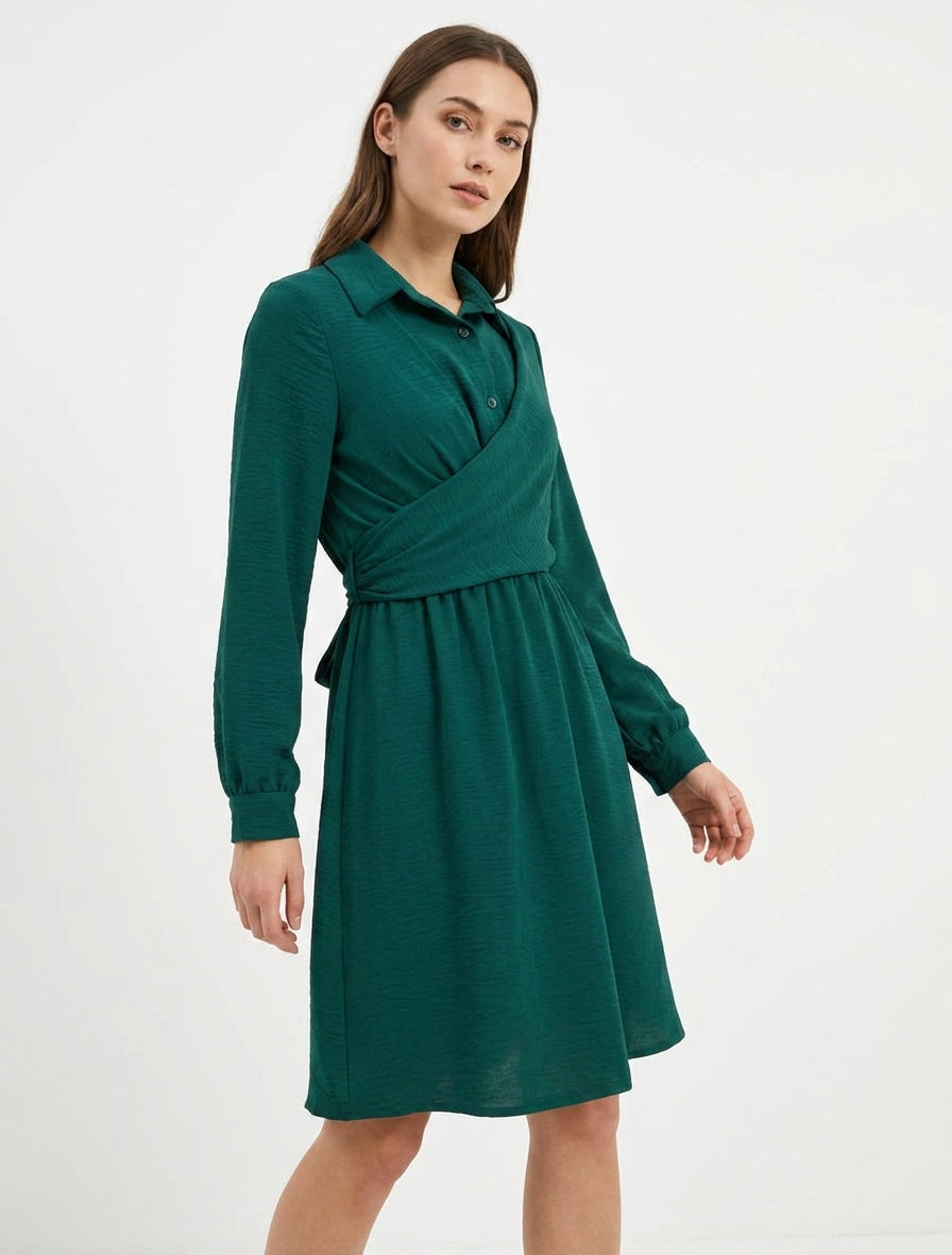 Blousejurk met strikdetail - Donkergroen