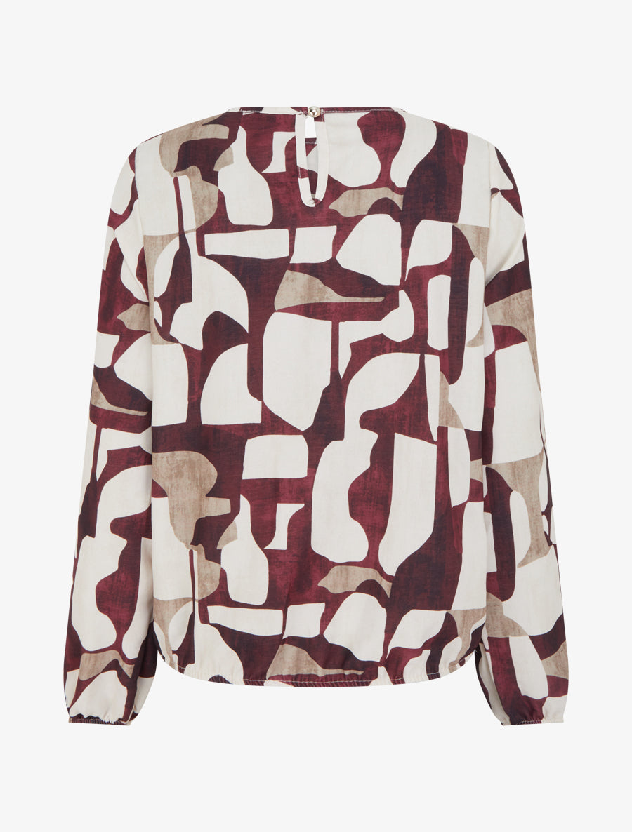 Blouse imprimé rétro à col rond - Bordeaux - 2