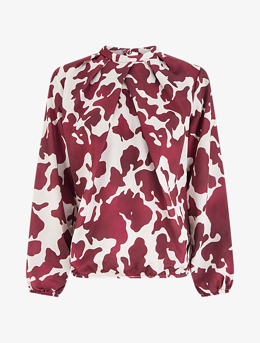 Blouse satiné imprimé vache - Lie de vin - 1