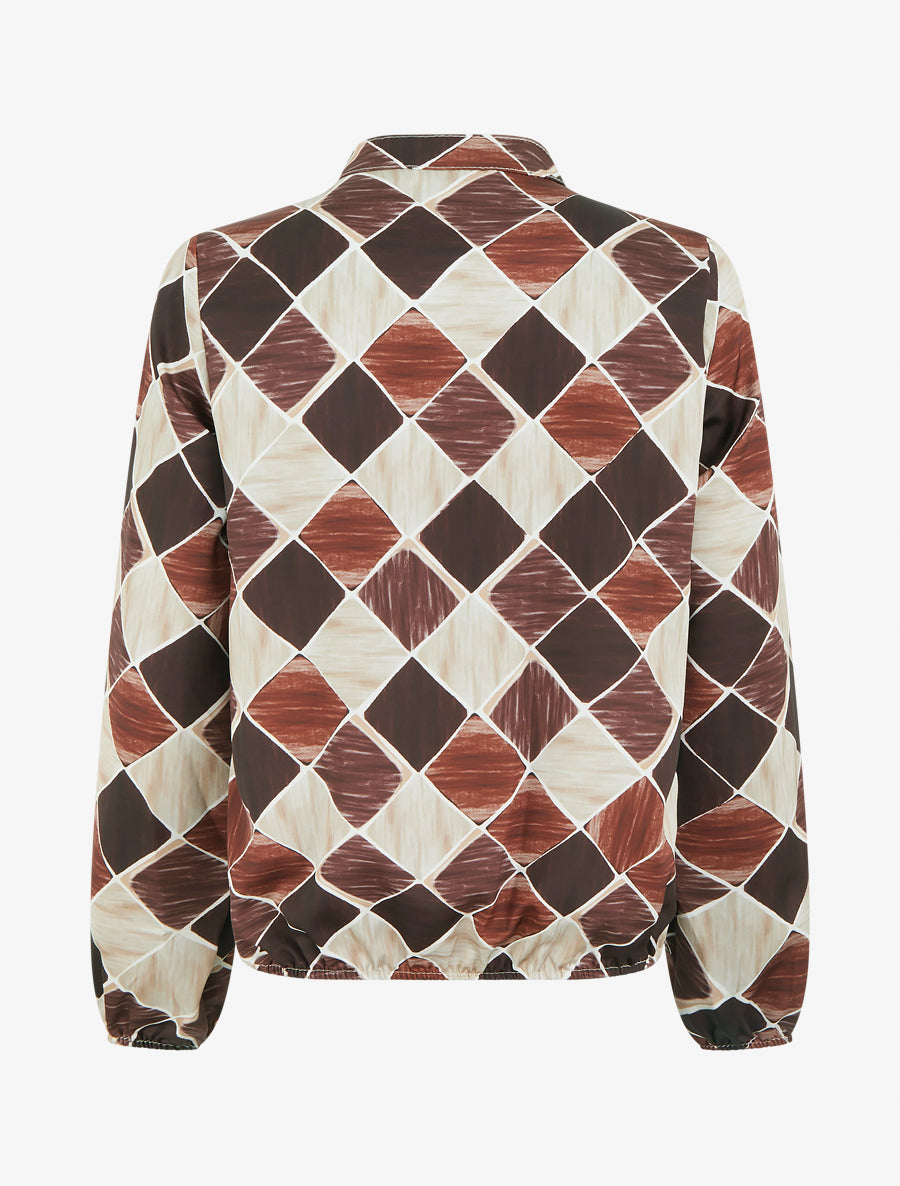 Top boule satiné à imprimé graphique - Marron - 2