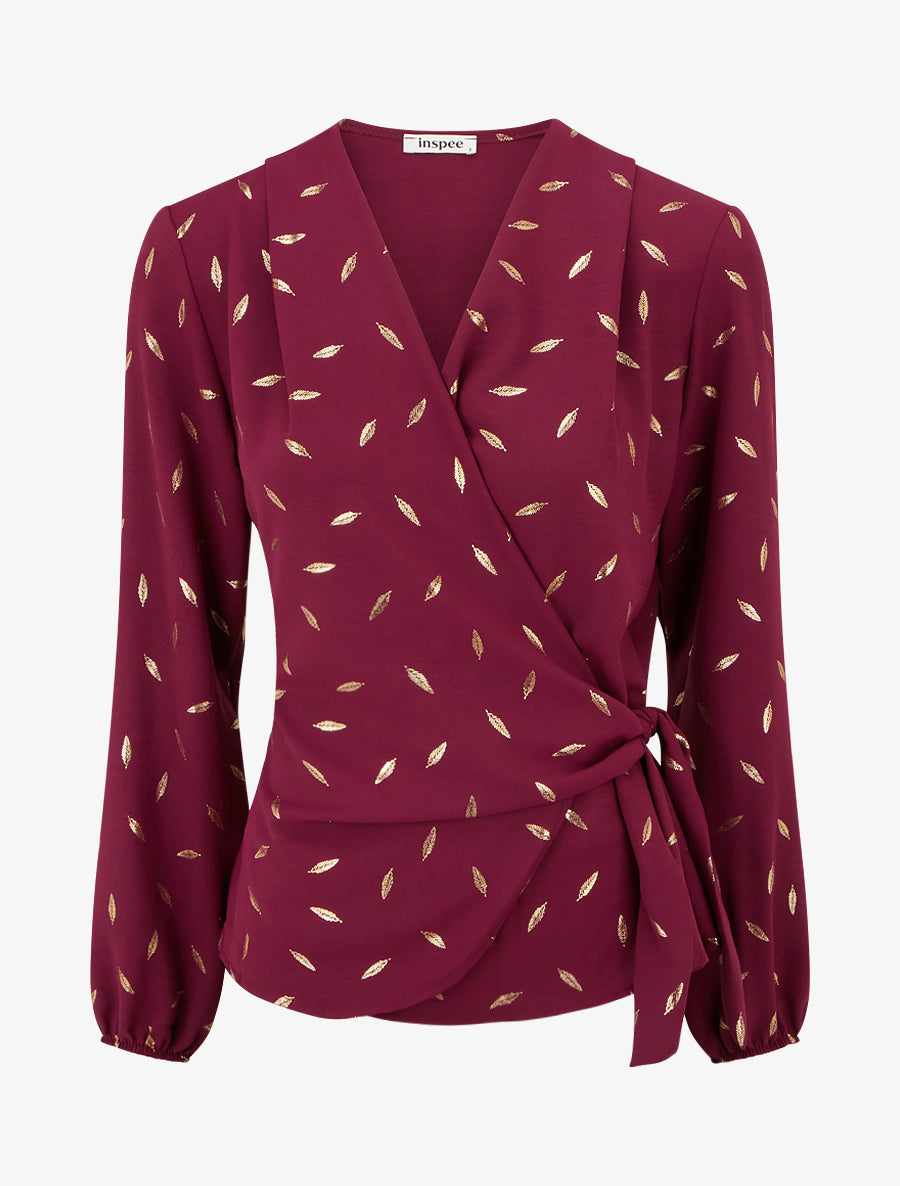 Top met iriserende veren in portefeuille-stijl - Bordeaux