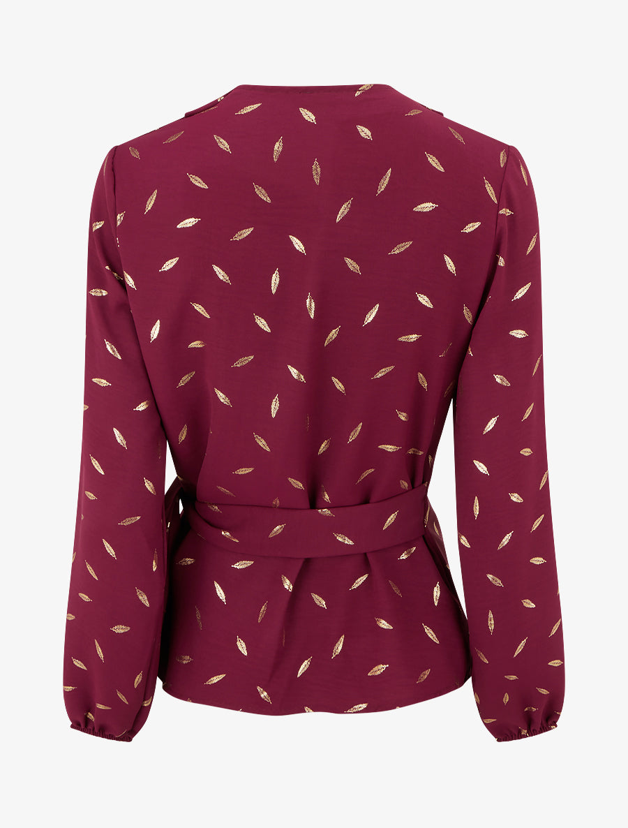 Top met iriserende veren in portefeuille-stijl - Bordeaux