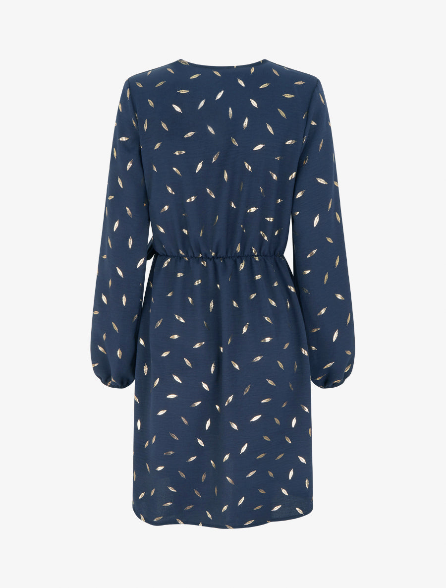 Robe élastiquée à plumes irisées - Marine - 2