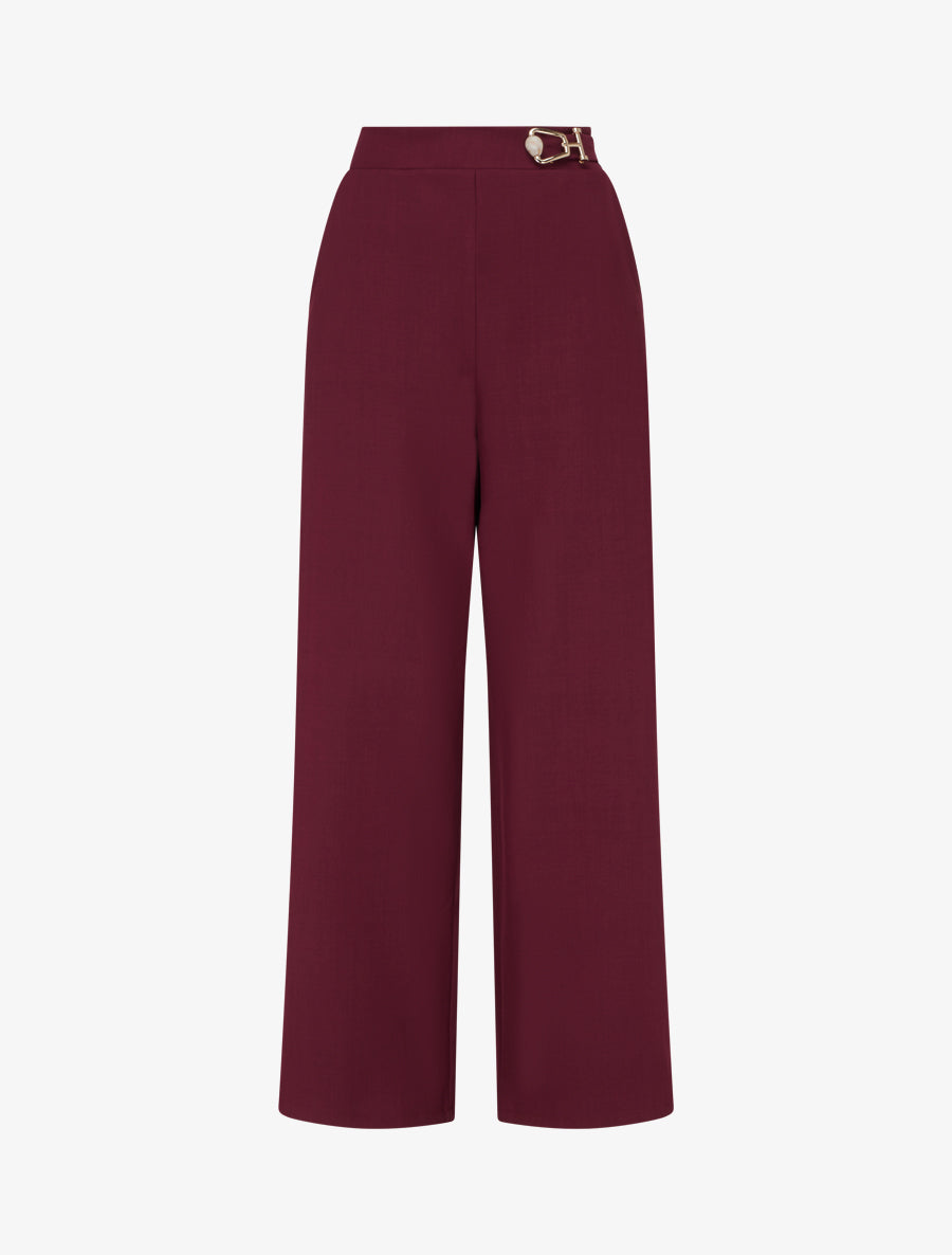 Hoge taille wijde broek met fantasiejuweel - Wijnrood