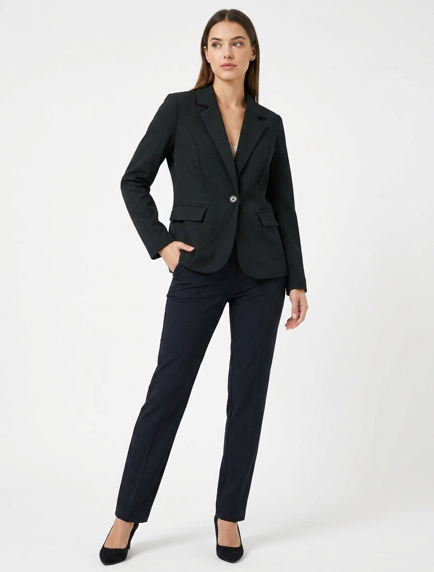 Effen blazer met gekartelde kraag - Zwart