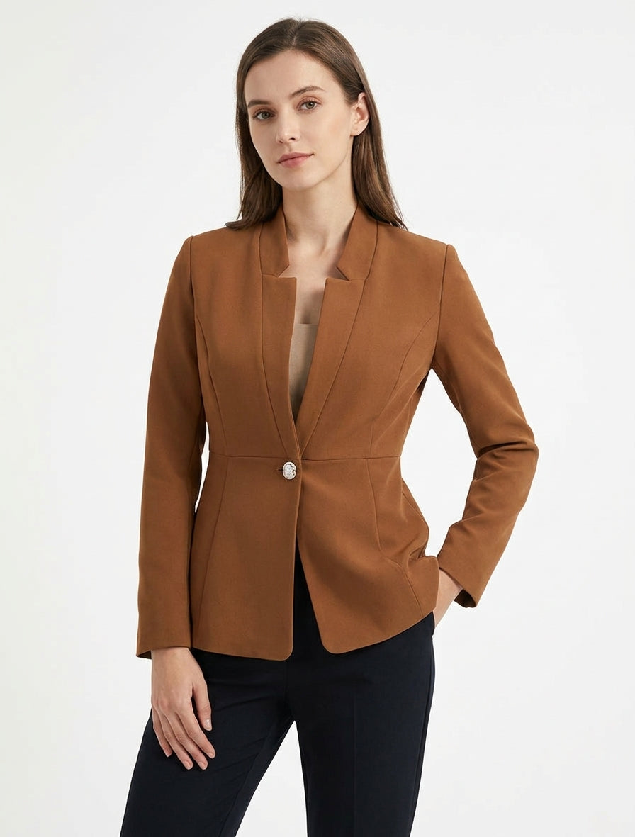 Effen blazer met knoopsluiting - Kameel