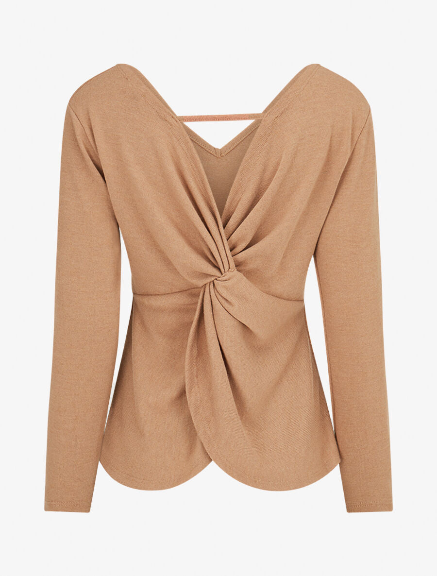 Pull fin à dos torsadé - Taupe - 2