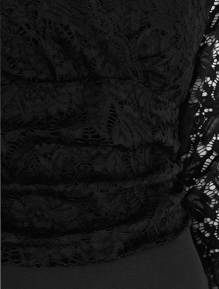 Body dentelle à manches longues et col cache-coeur - Noir - 3
