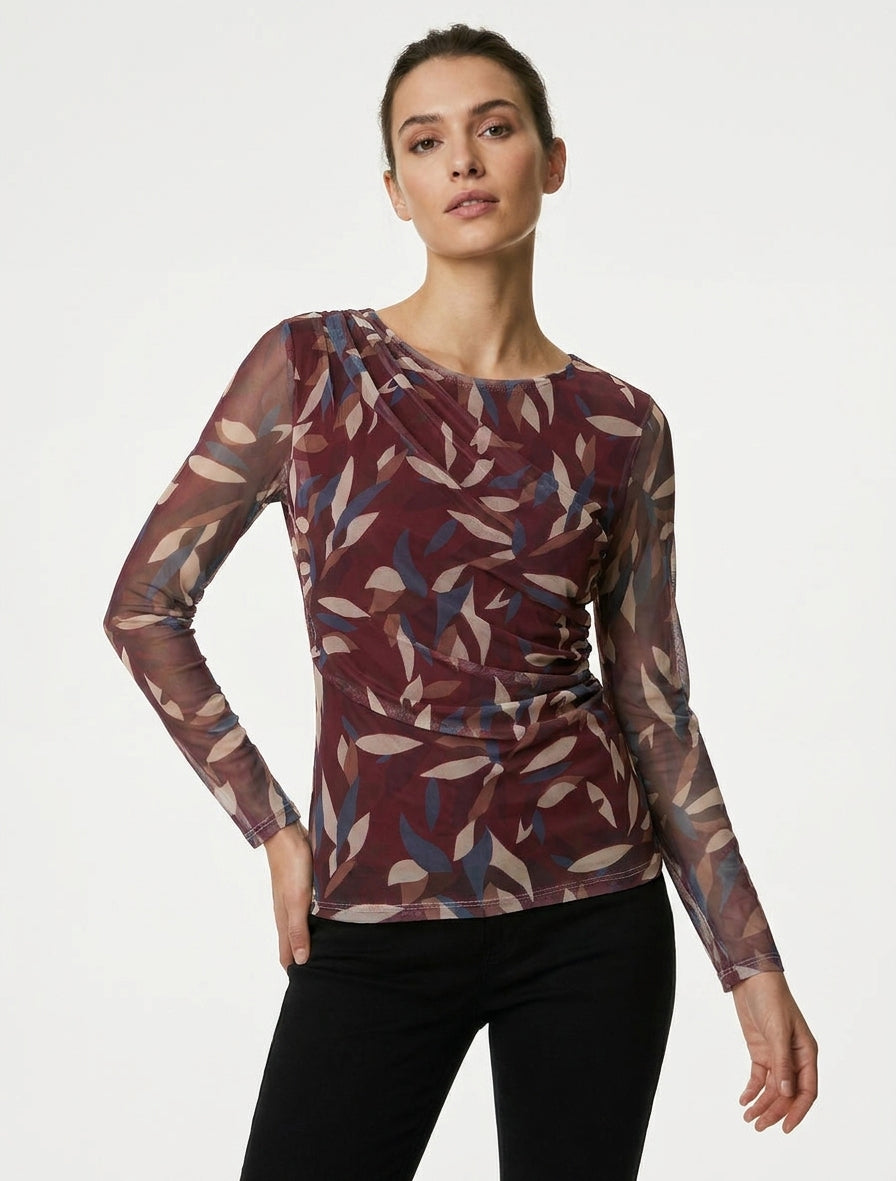 Abstracte bedrukte top in tule - Pruim