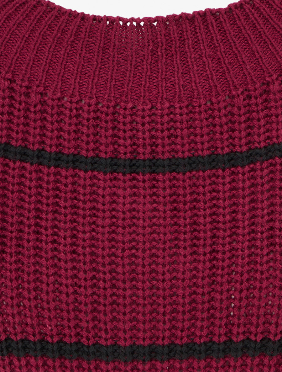 Pull droit à col montant et rayures - Lie de vin - 3