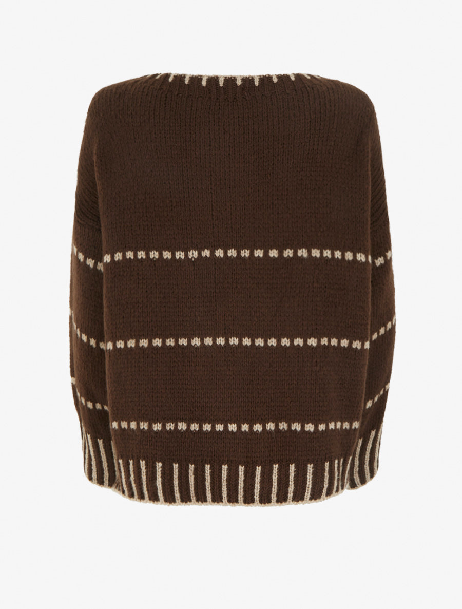 Pull coupe carrée à rayures style pointillé - Marron - 2