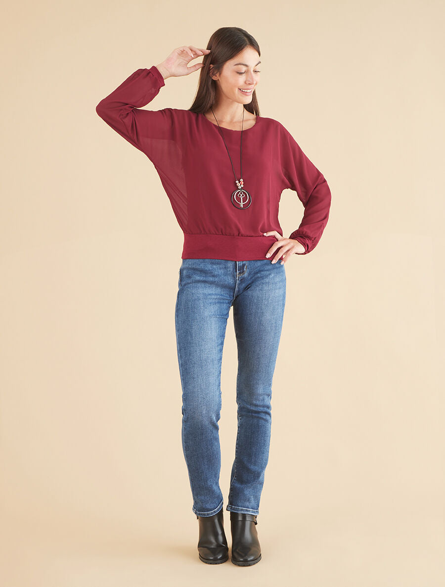Top uni en voile - Lie de vin - 4