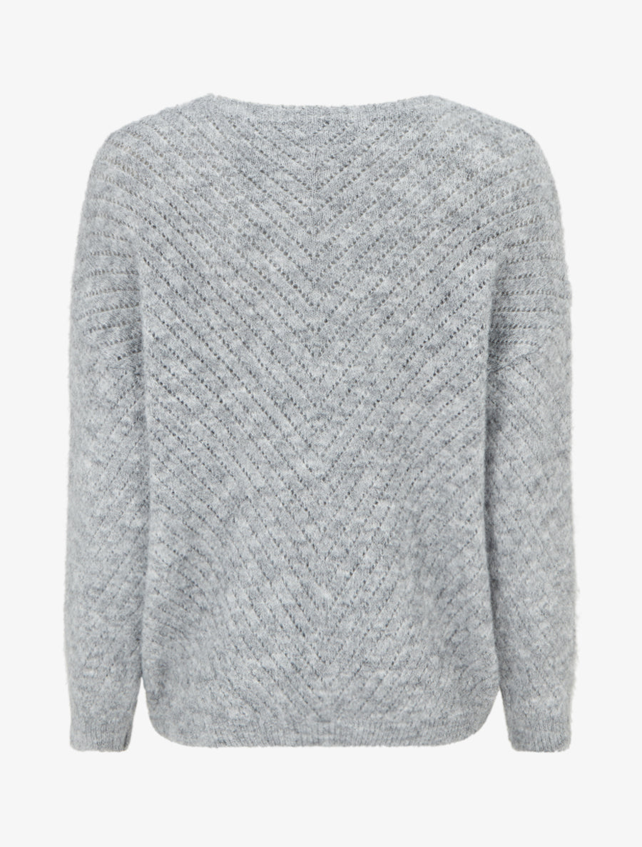 Pull coupe ample en laine mélangée à col V - Gris - 2