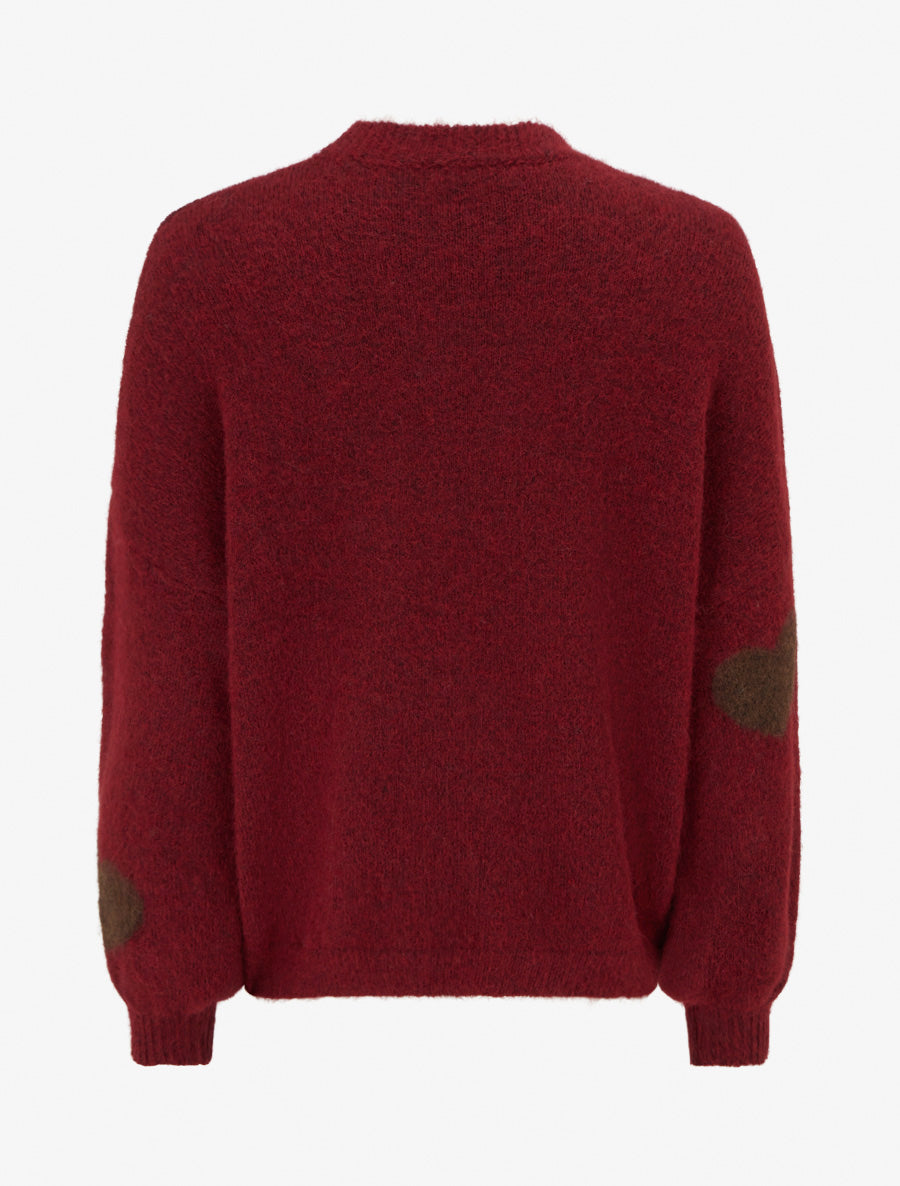 Pull en laine mélangée à motif coeur - Bordeaux - 2